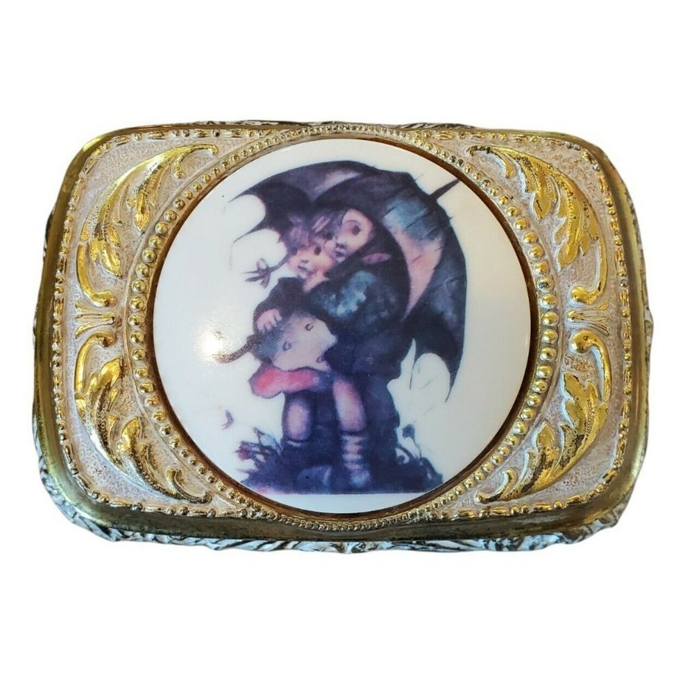 Vintage Hummel Gold Metal‎ Trinket Box Red Velvet Lined Japan